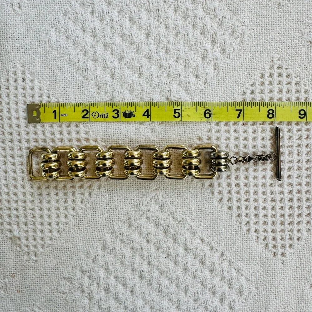 VTG MCM Two-Toned Wide Tank Link Statement Bracelet-Industrial Chunky Heavy Bold